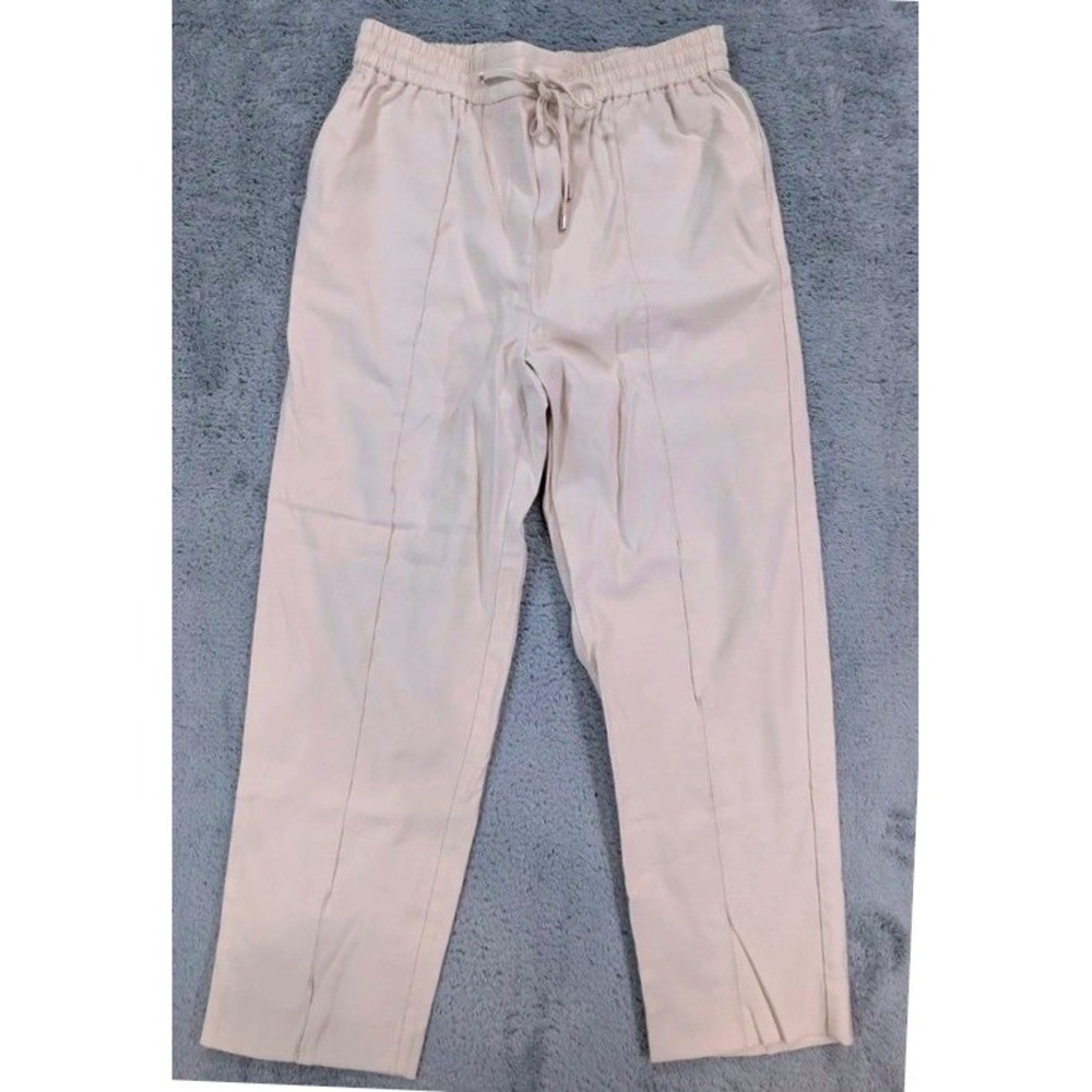 Ophelia Roe Trousers Women Large Beige Pintuck Elastic Waist Drawstring Pants